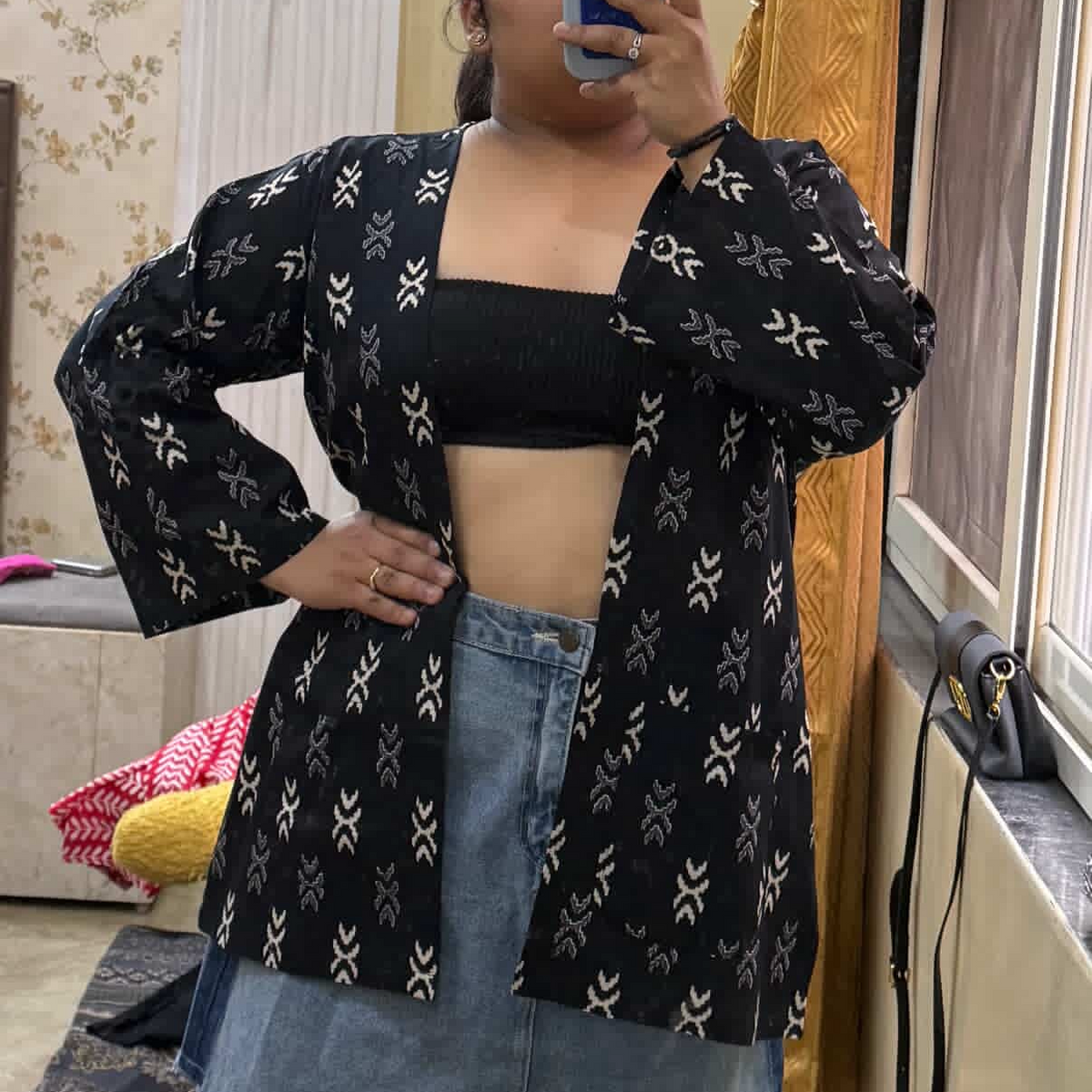 Black Ikkat Cotton Shrug