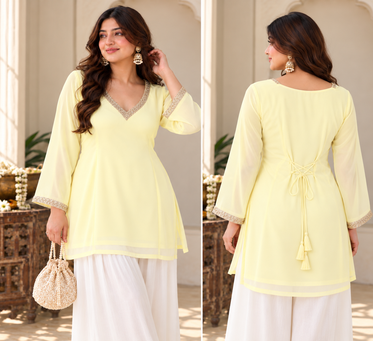 Sunshine Yellow Lace Short Kurti