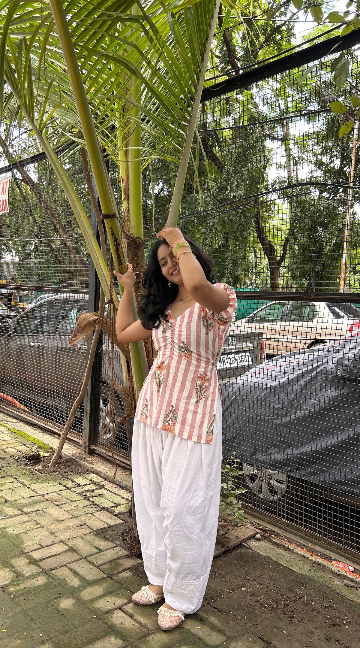 Pink Striped Ruched Short Kurti