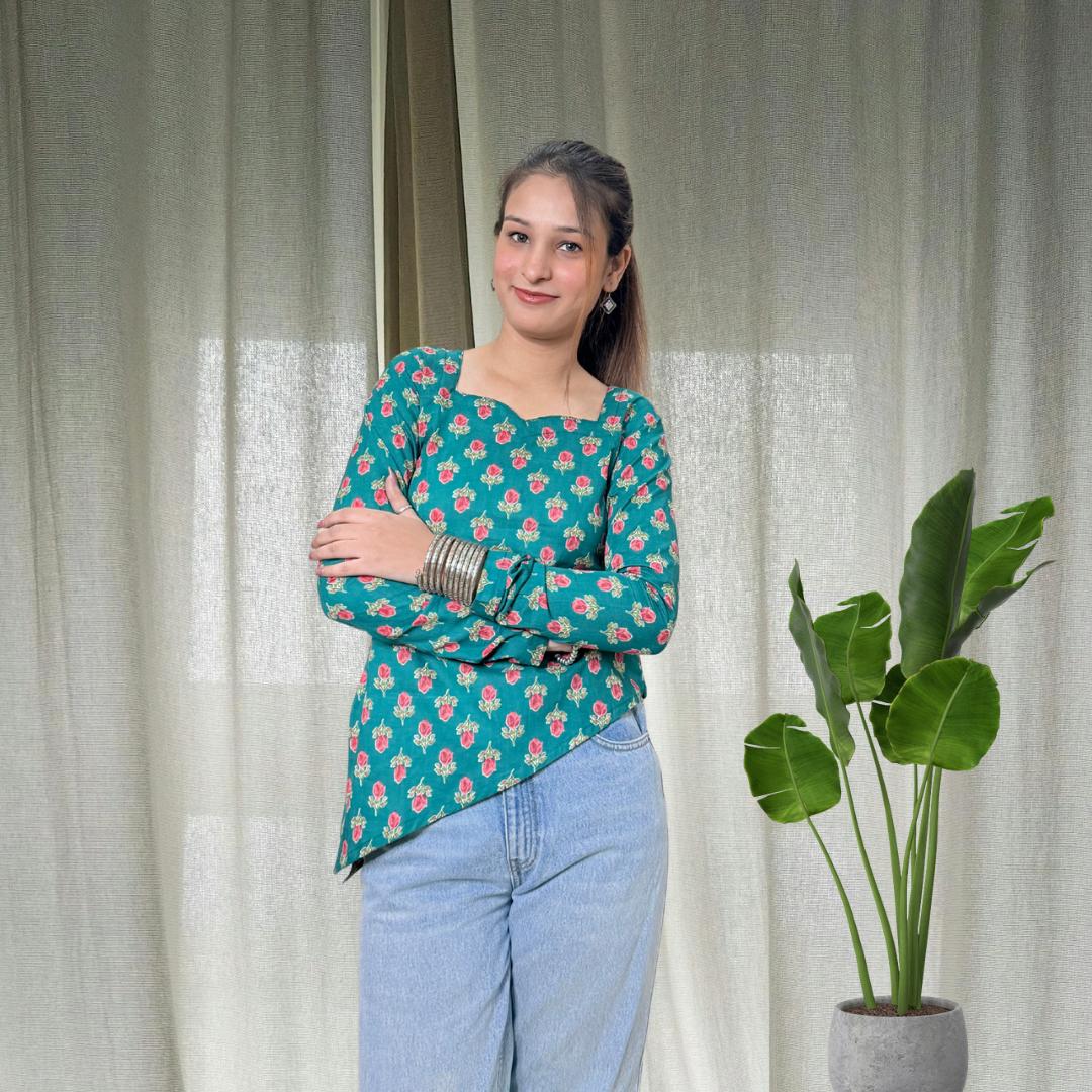 Green Side Slit Short Kurti