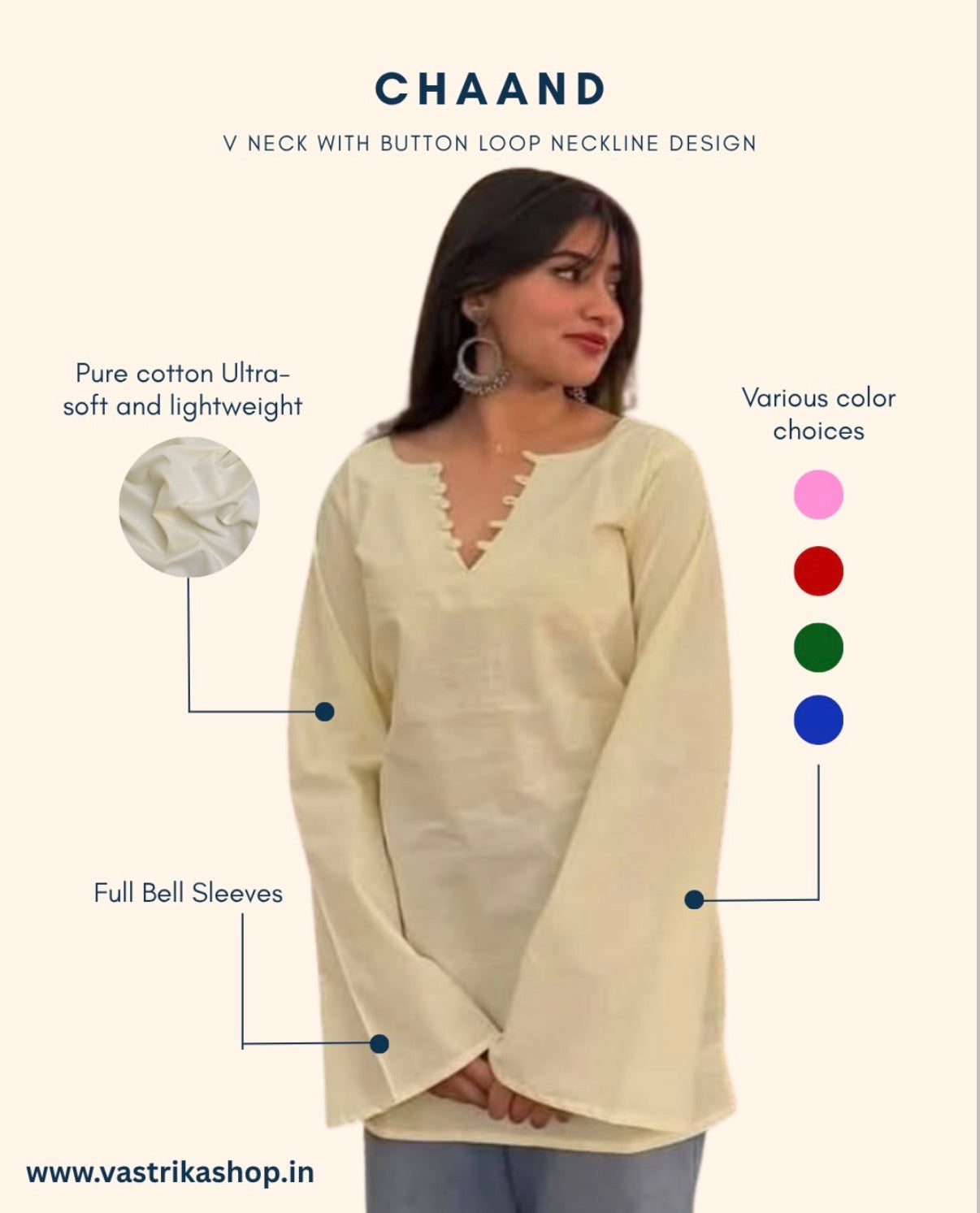 Chaand Short Kurti – Ivory Cream