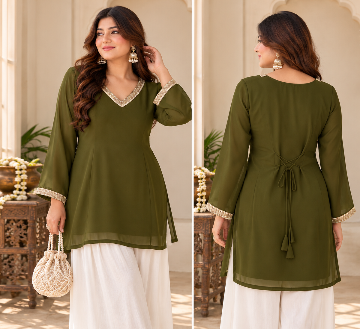 Olive Green Tie-Up Short Kurti