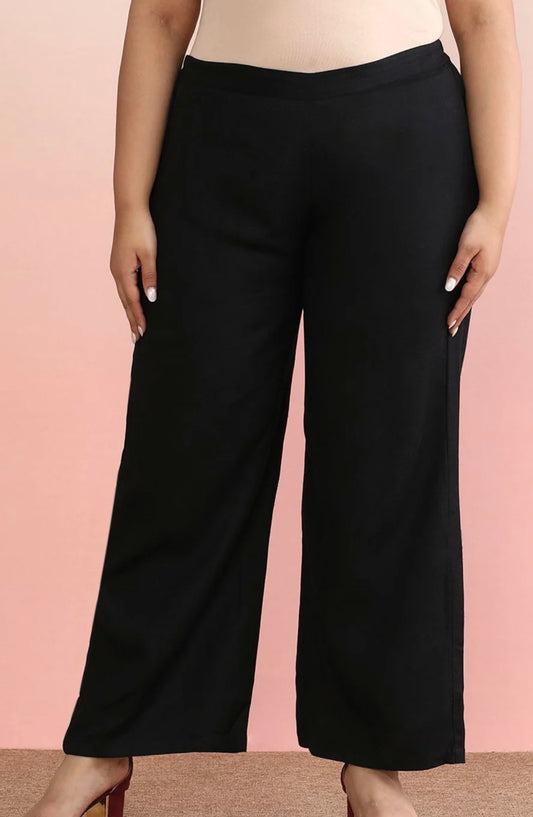 Black Cotton Wide-Leg Trouser