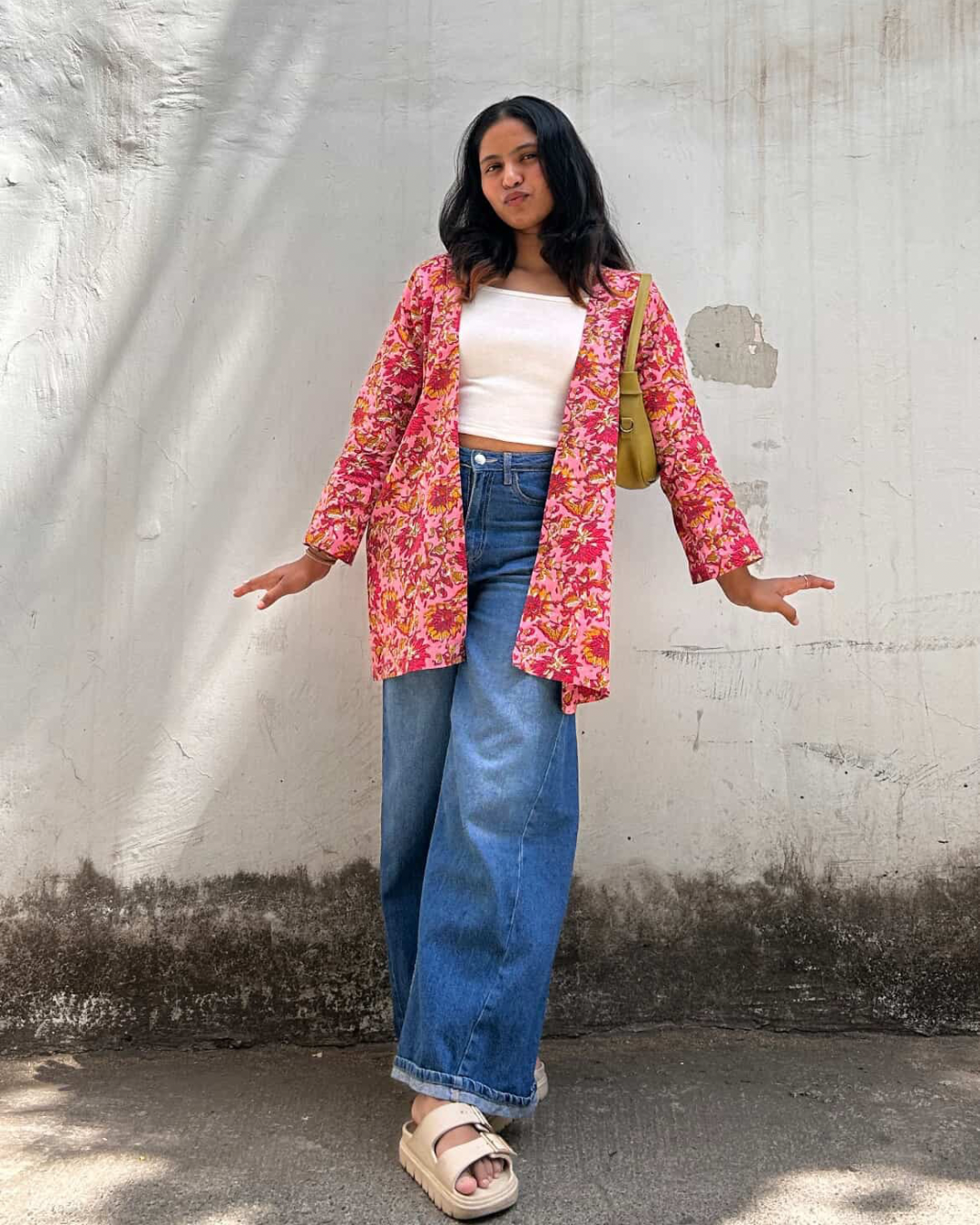 Pink floral cotton shrug