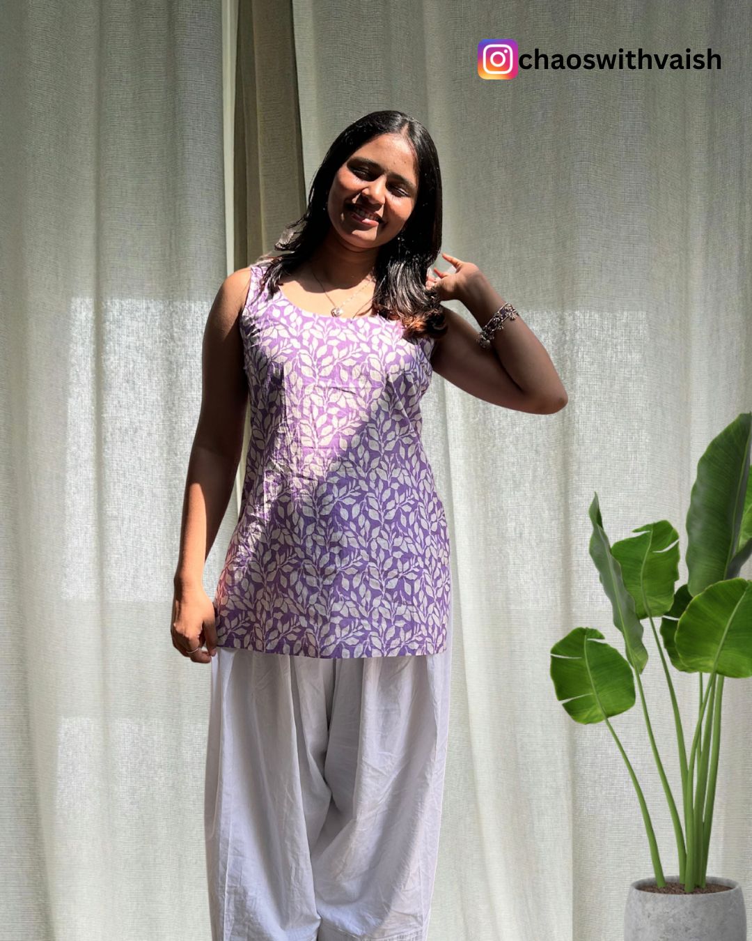 Lavender Sleeveless Short Kurti