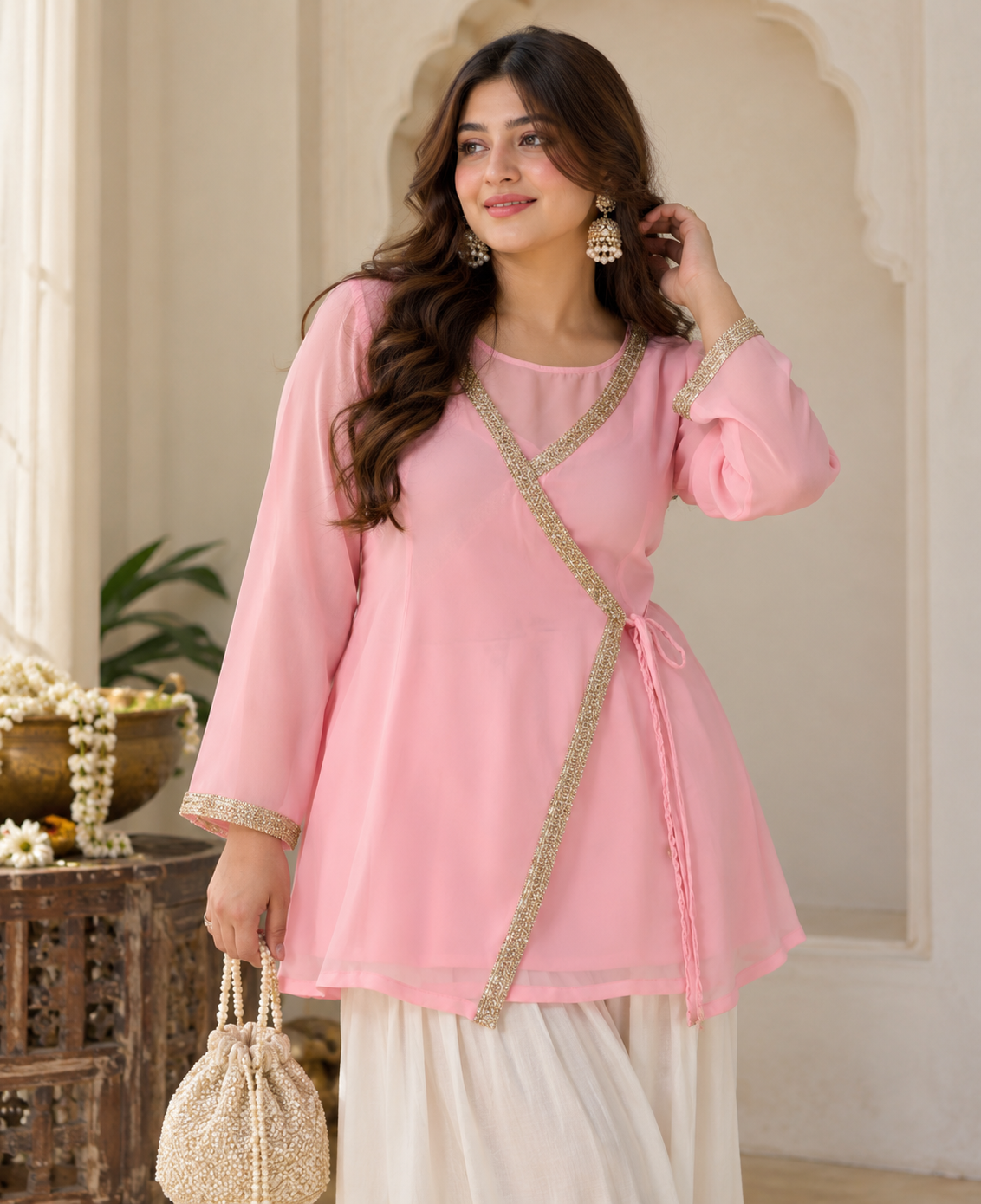 Blush Pink Wrap-Style Short Kurti