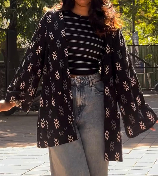 Black Ikkat Cotton Shrug