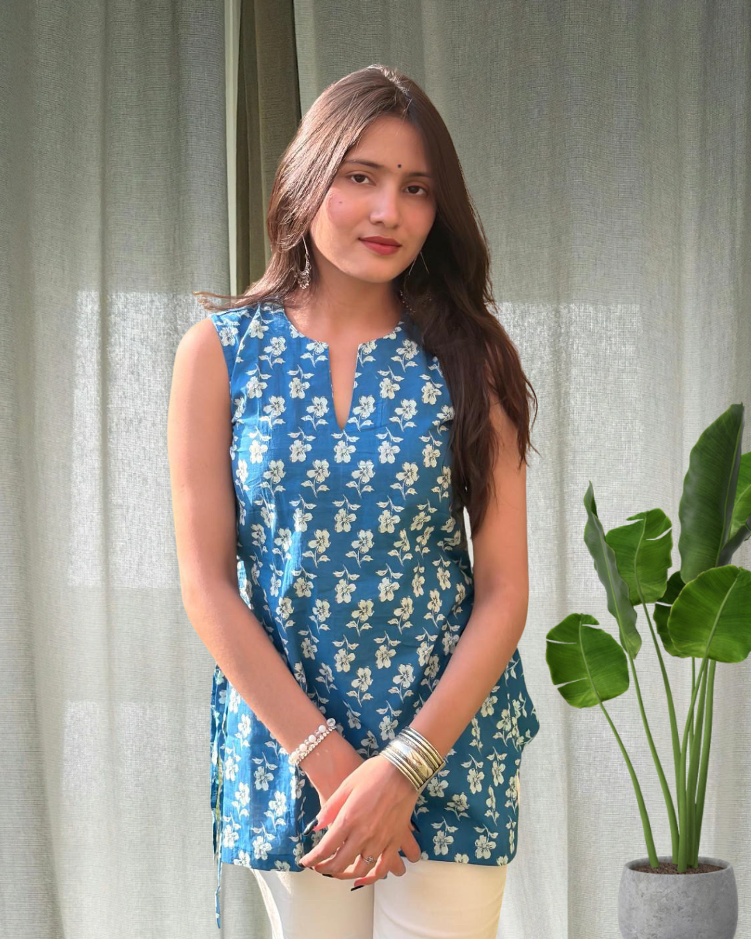Blue Side Tie Short Kurti
