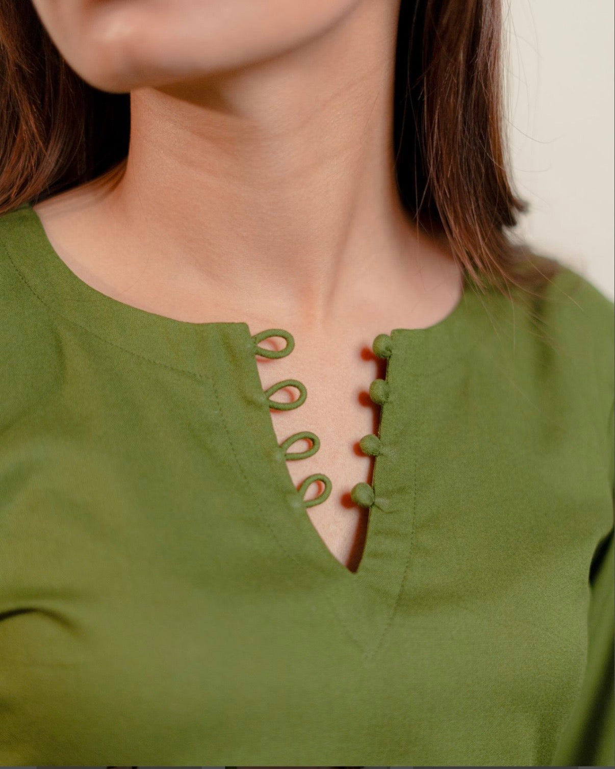 Olive Green A-Line Sleeve Short Kurti