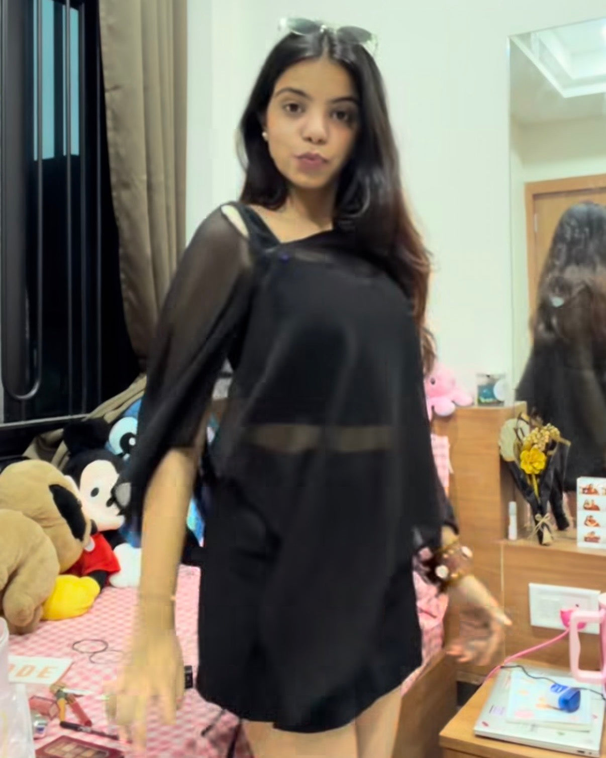 Black Georgette Cape Shirt with Neck Stole