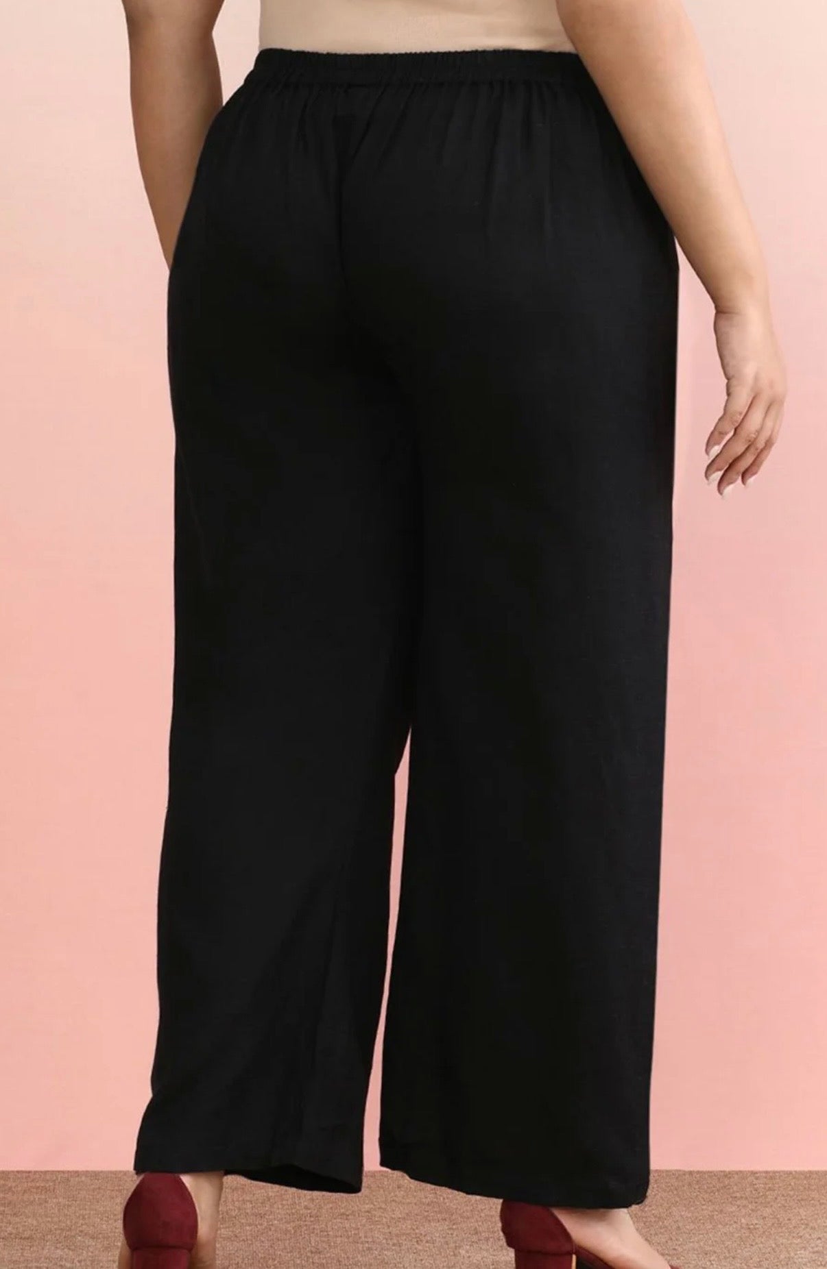 Black Cotton Wide-Leg Trouser