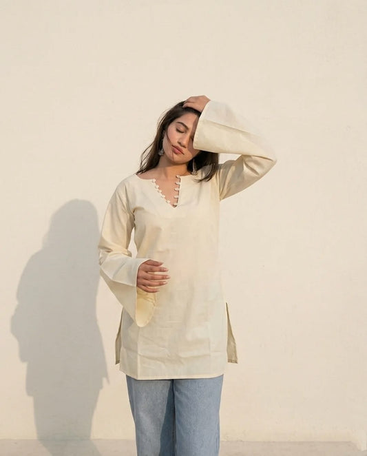 Chaand Short Kurti – Ivory Cream