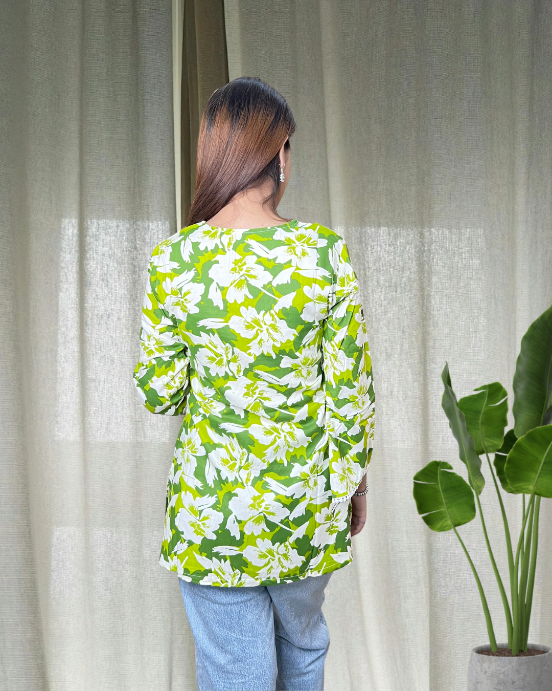 Green Bell sleeves short Kurti