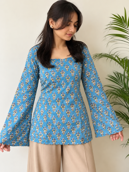 Aasmani back corset short Kurti