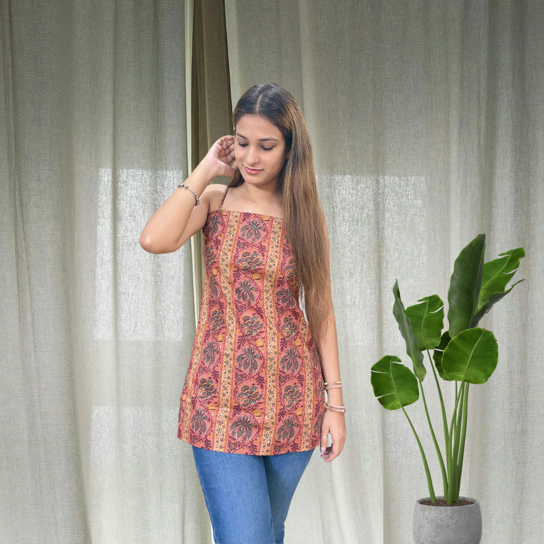 Rust Bloom Cotton Short Kurti