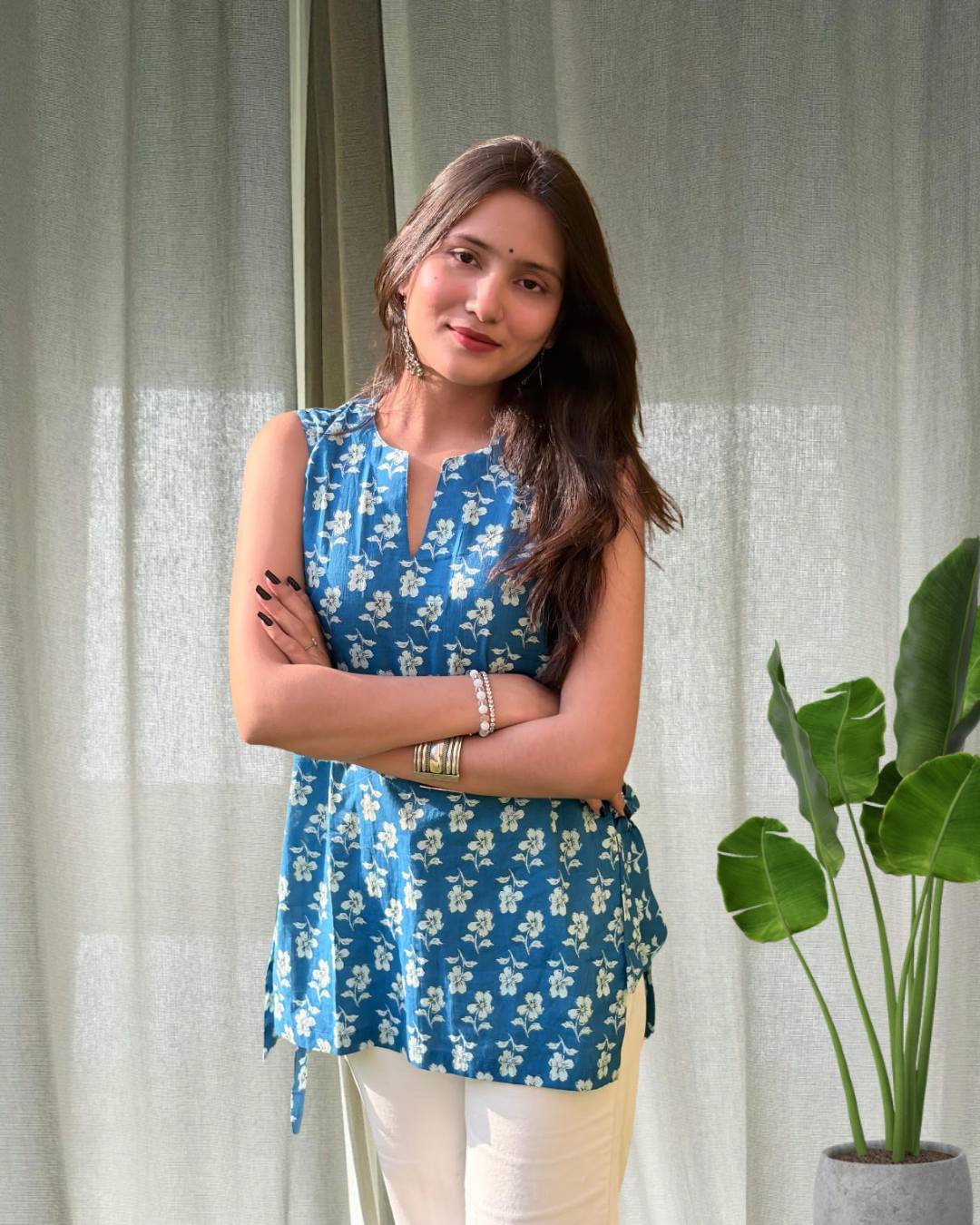 Blue Side Tie Short Kurti