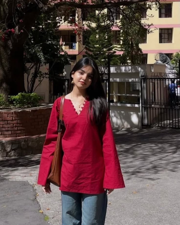 Chaand Short Kurti – Crimson Red