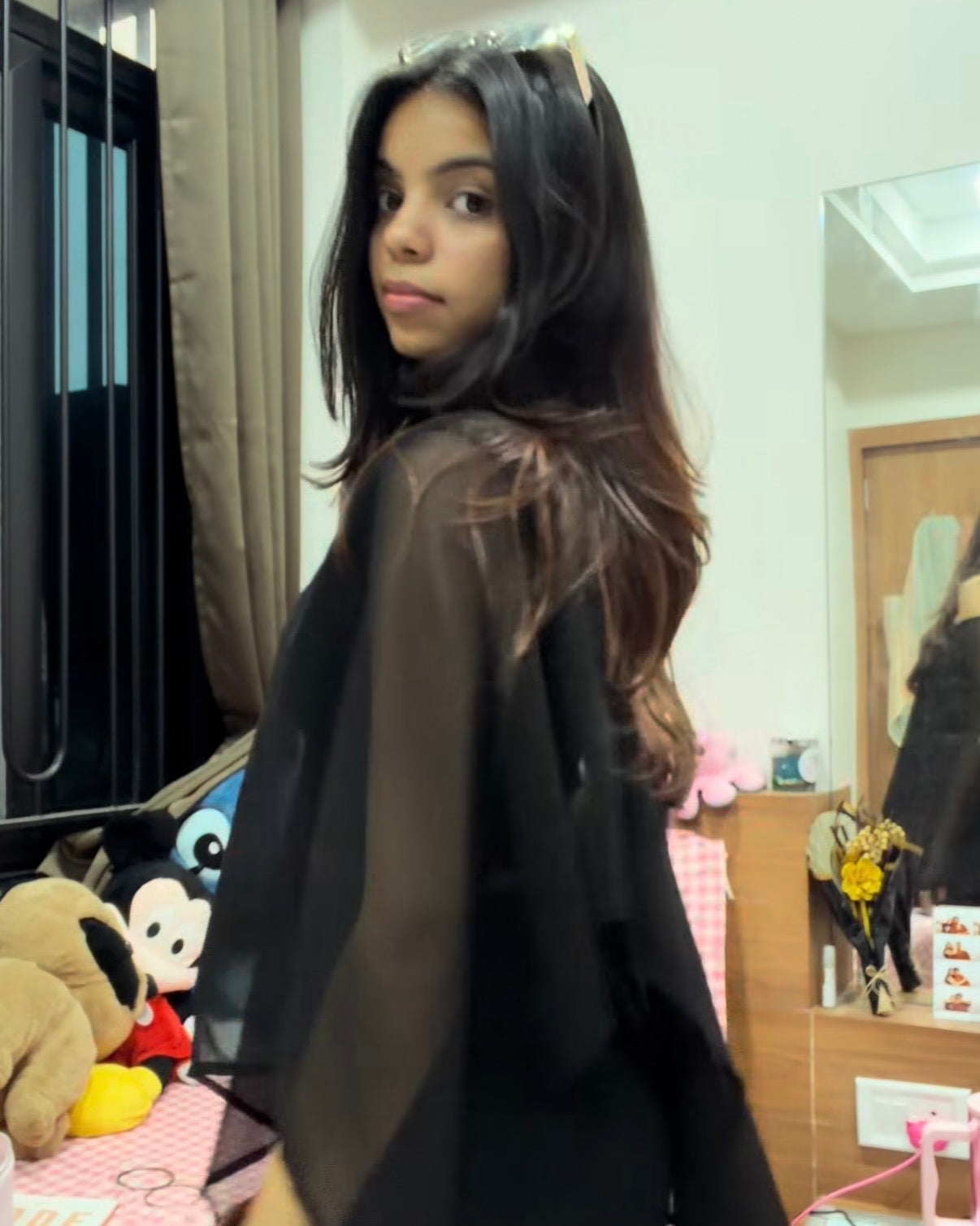Black Georgette Cape Shirt with Neck Stole