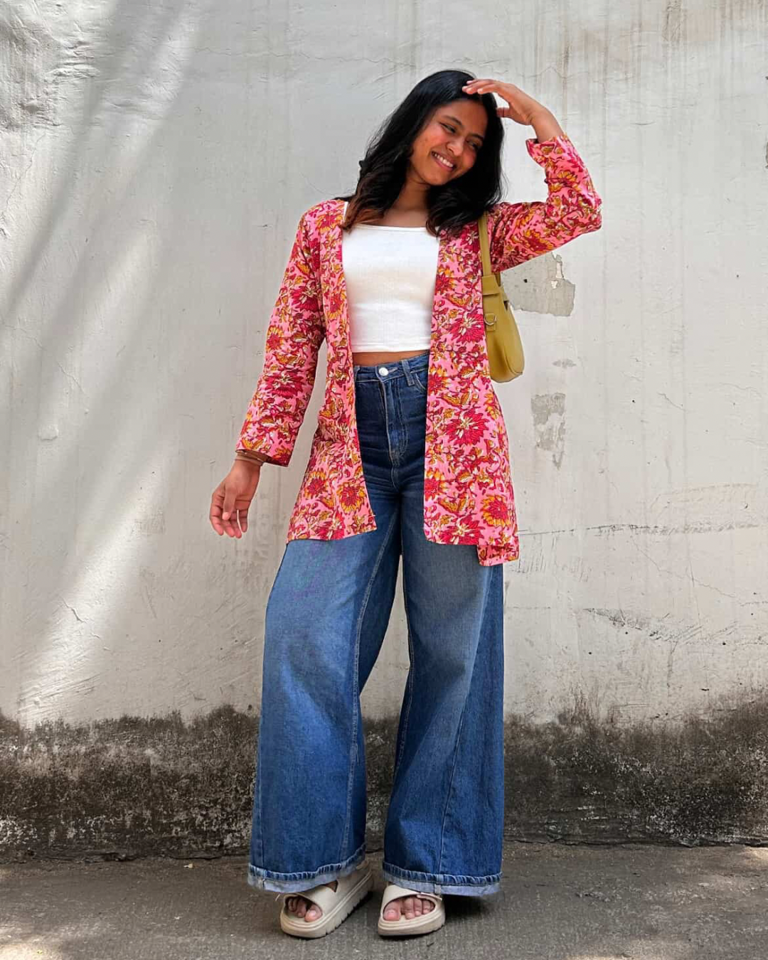 Pink floral cotton shrug