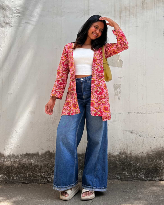 Pink floral cotton shrug