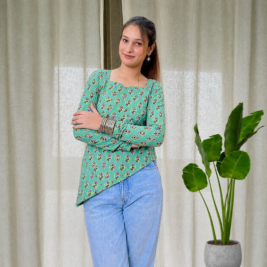 Green Side Slit Short Kurti