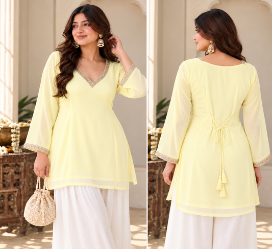 Sunshine Yellow Lace Short Kurti