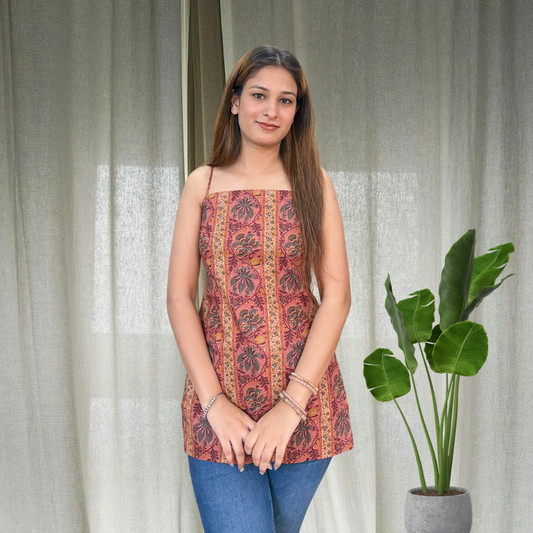 Rust Bloom Cotton Short Kurti