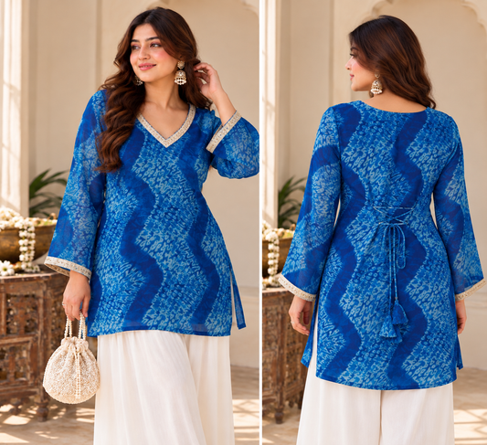 Royal Blue Printed Short Kurti