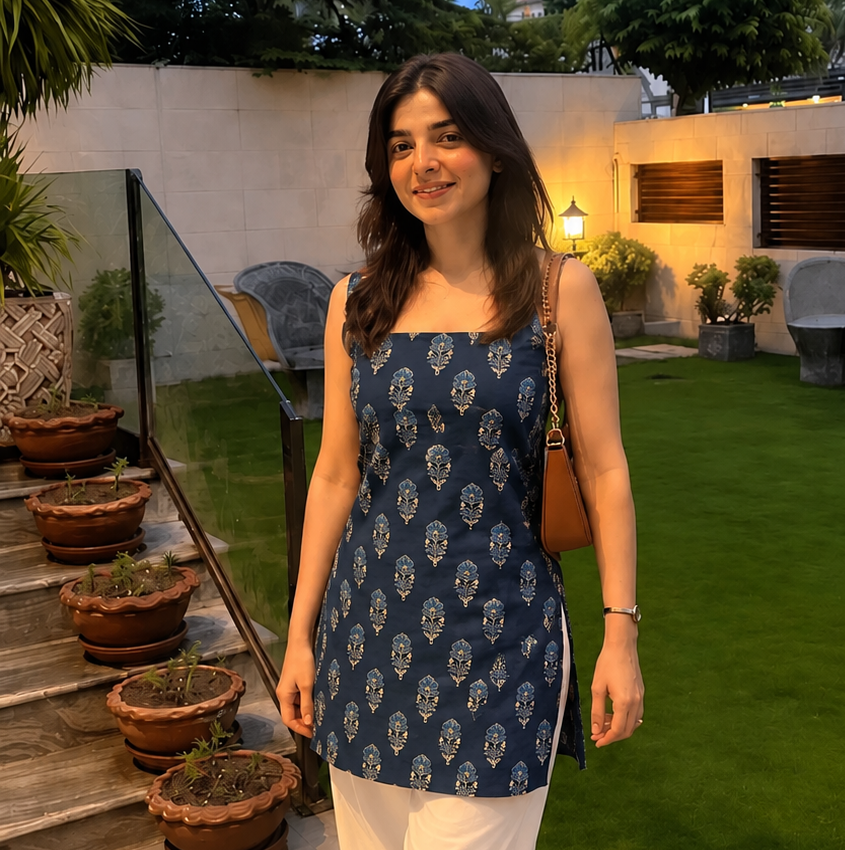 Navy blue sleeveless short Kurti