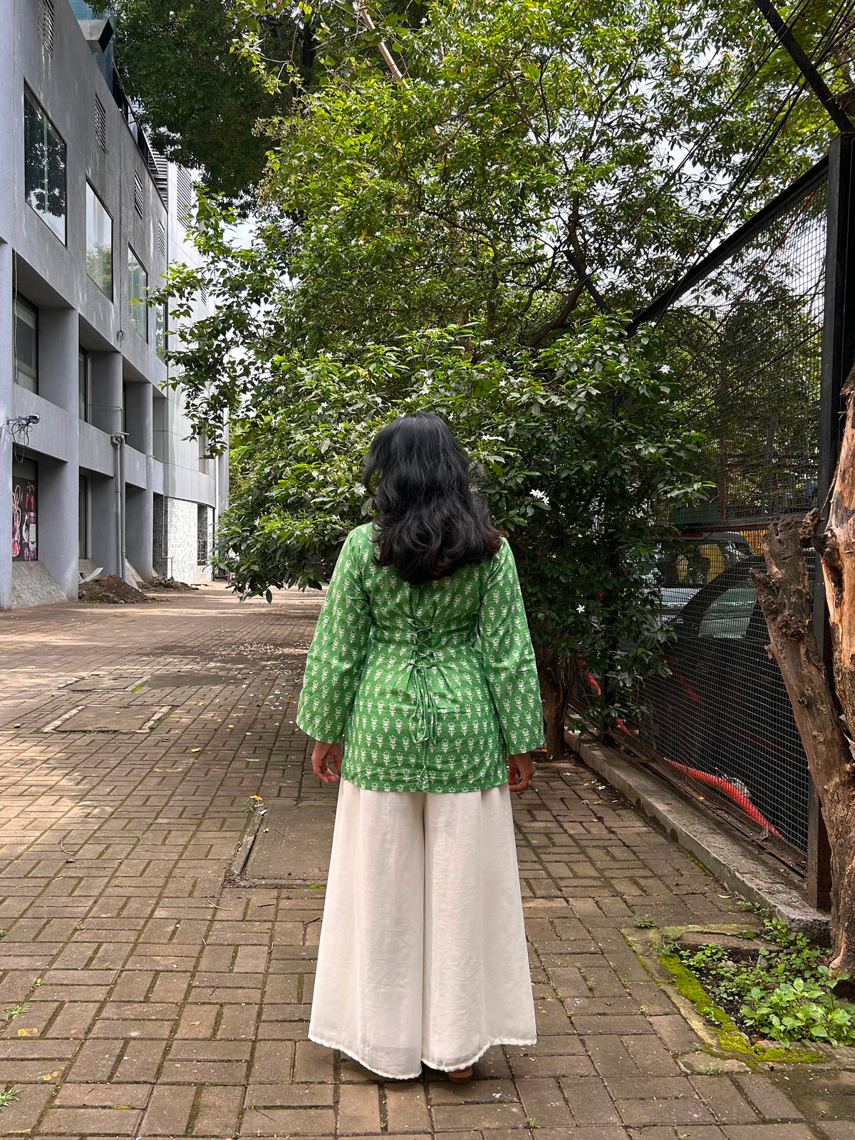 Green Leaf Cotton Short Kurti