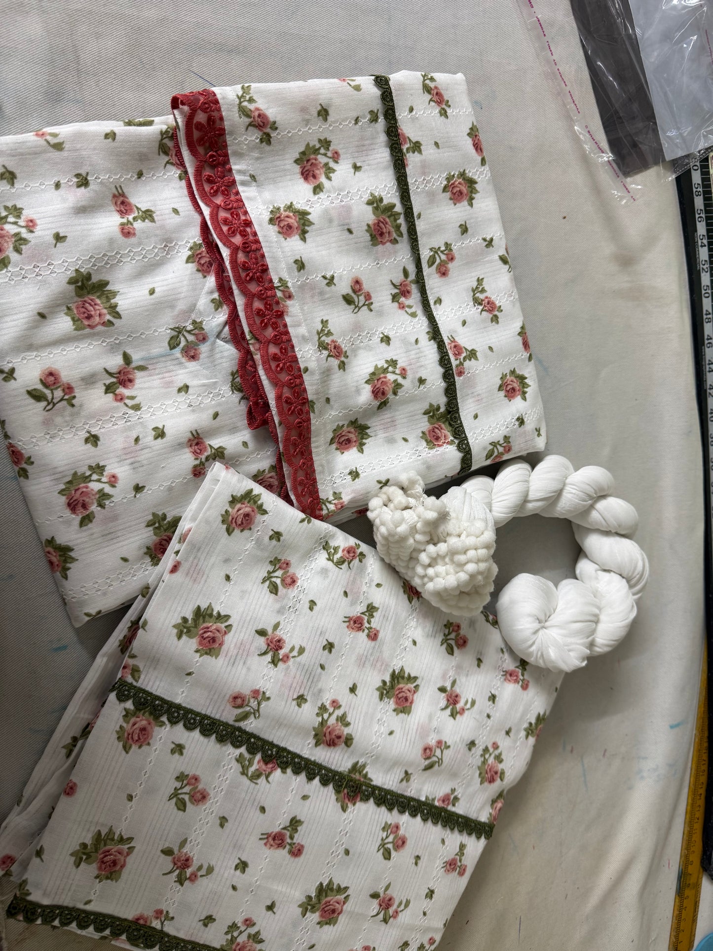 Ivory Floral Pure Cotton Farshi Set with Dupatta