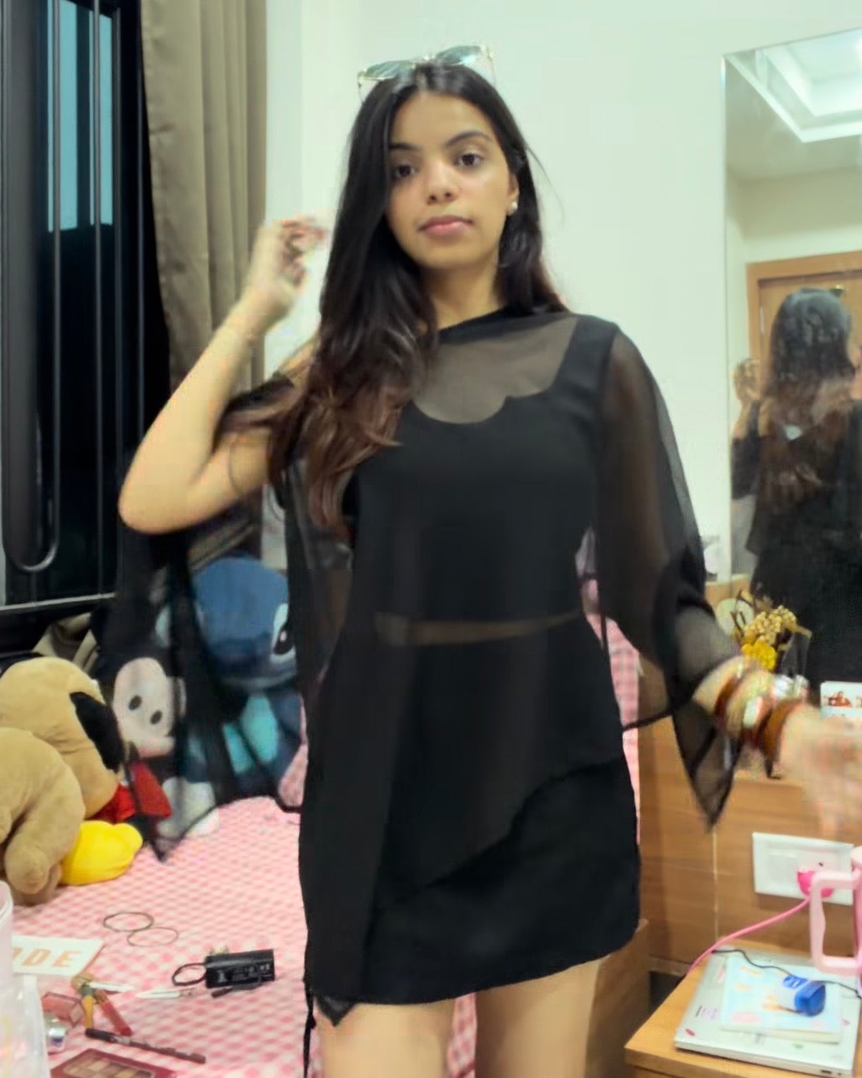 Black Georgette Cape Shirt with Neck Stole