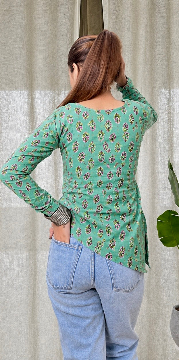 Green Side Slit Short Kurti