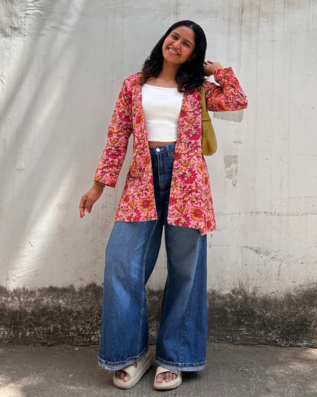 Pink floral cotton shrug