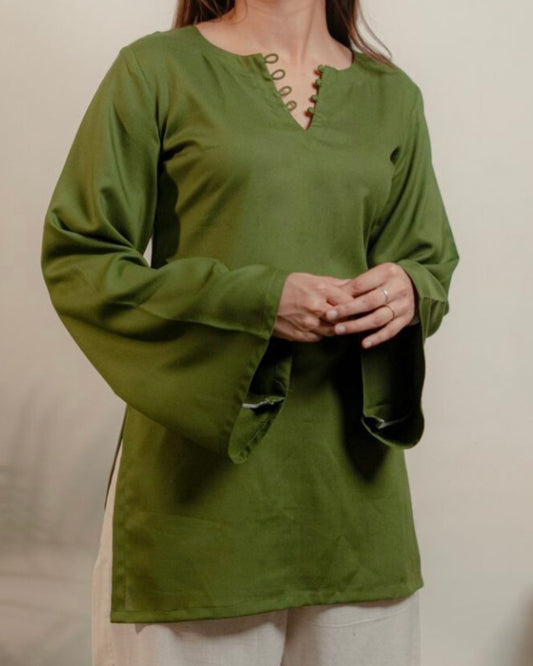 Olive Green A-Line Sleeve Short Kurti