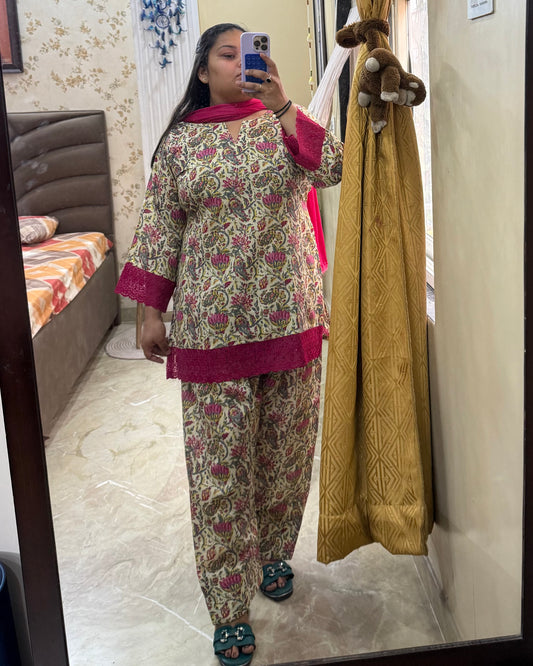 Multicolour Pure Cotton Farshi Set with Dupatta