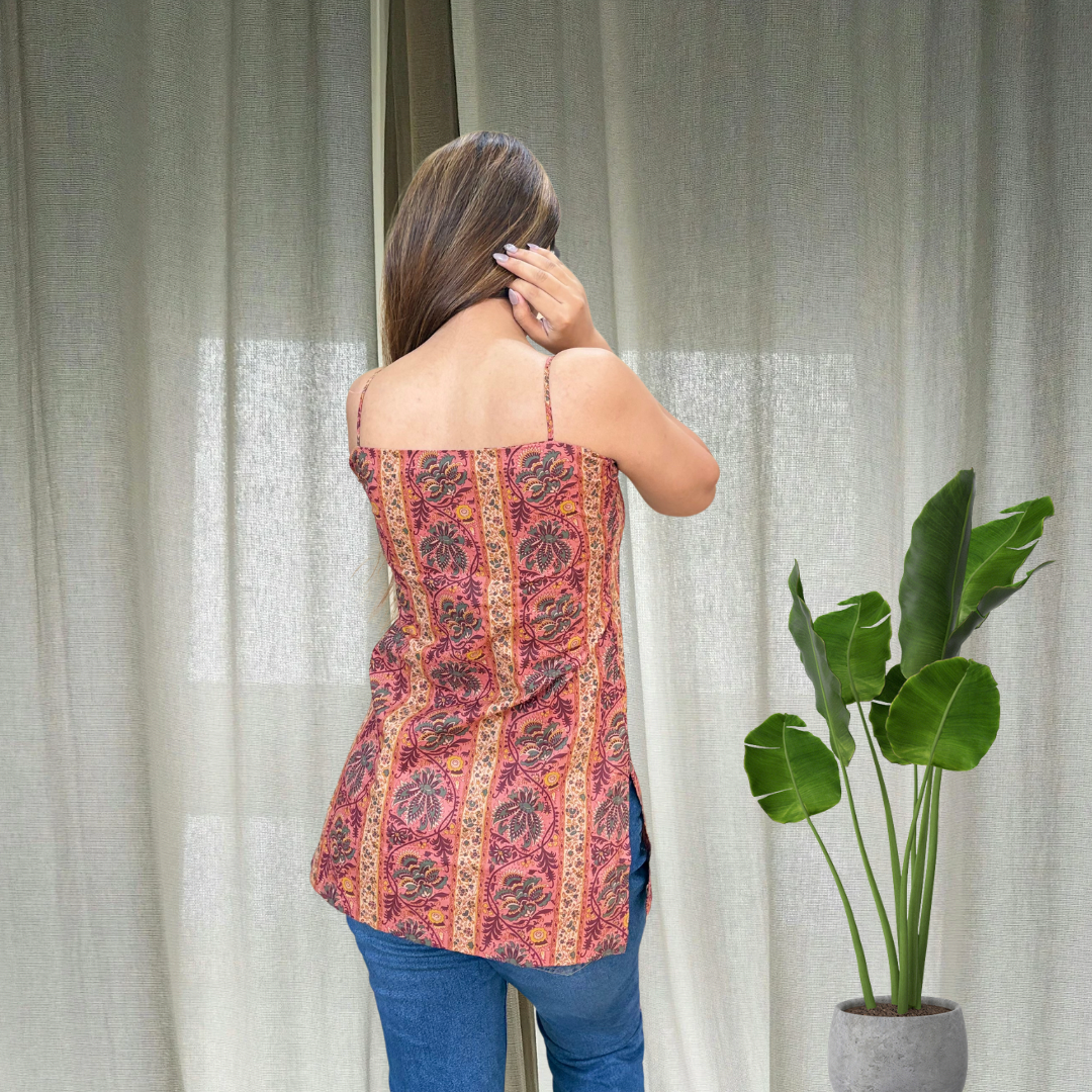 Rust Bloom Cotton Short Kurti