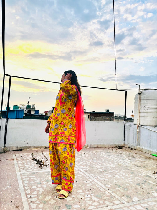 Sunshine Yellow Pure Farshi Set with Dupatta