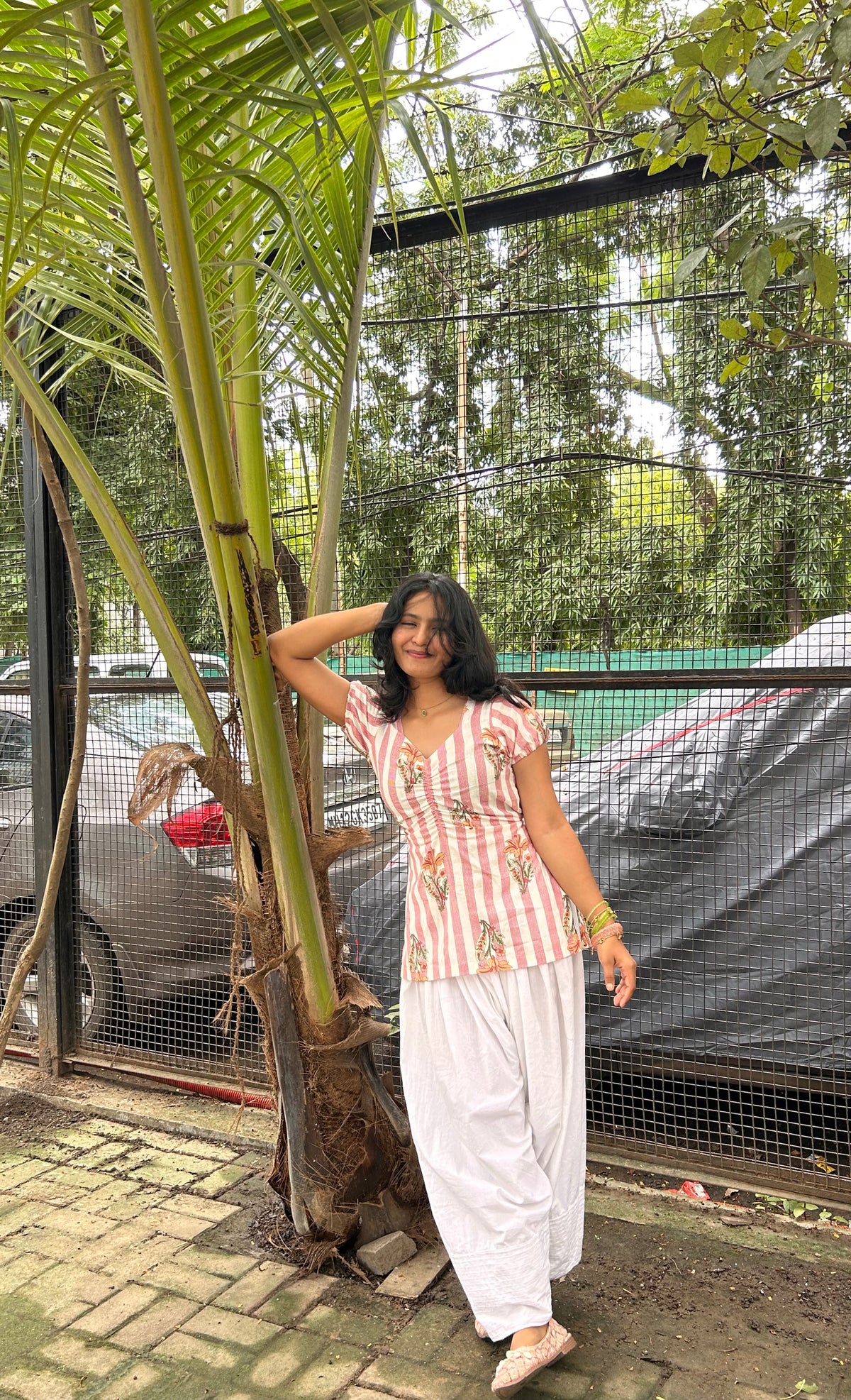 Pink Striped Ruched Short Kurti
