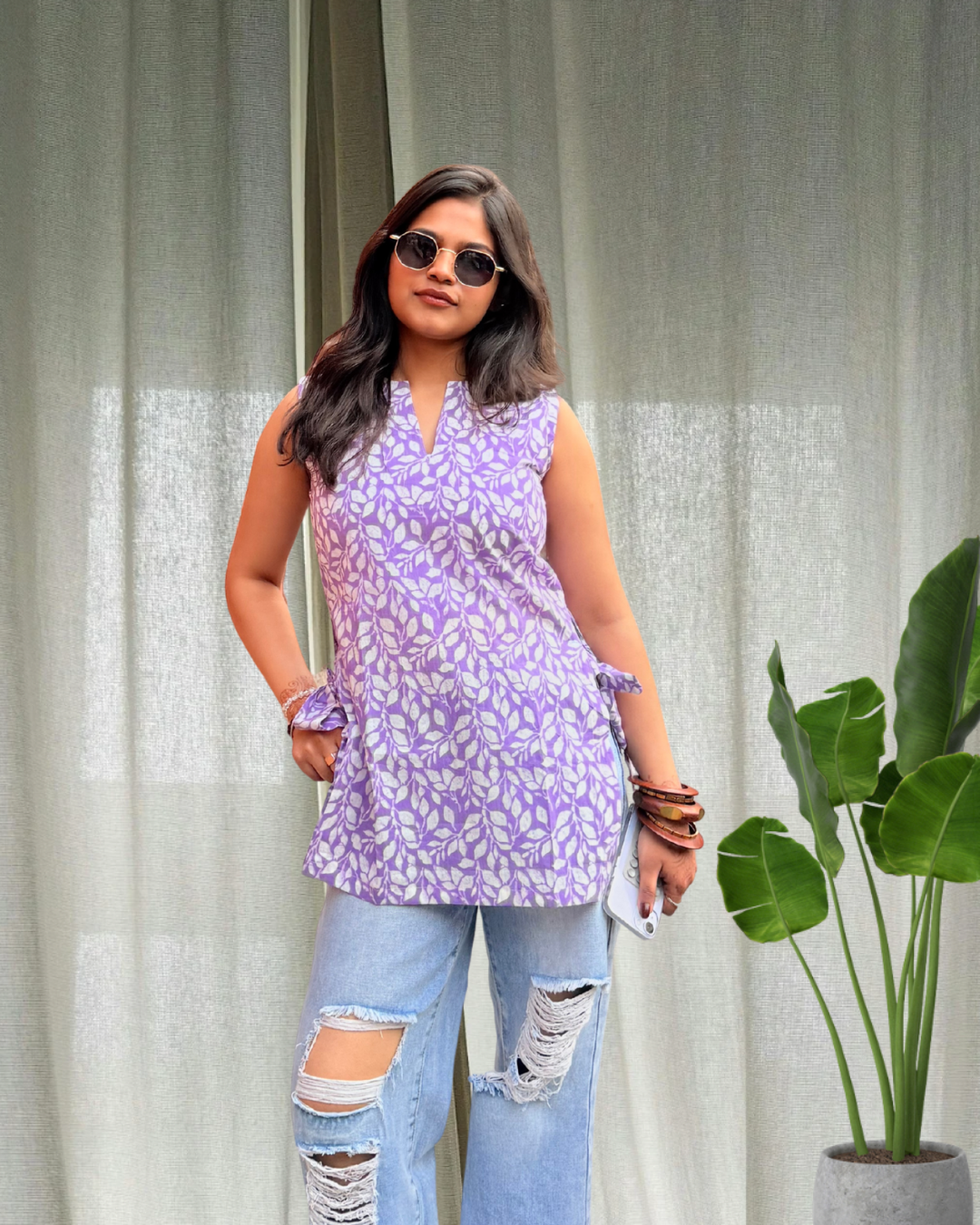 Lavender Side Tie Short Kurti