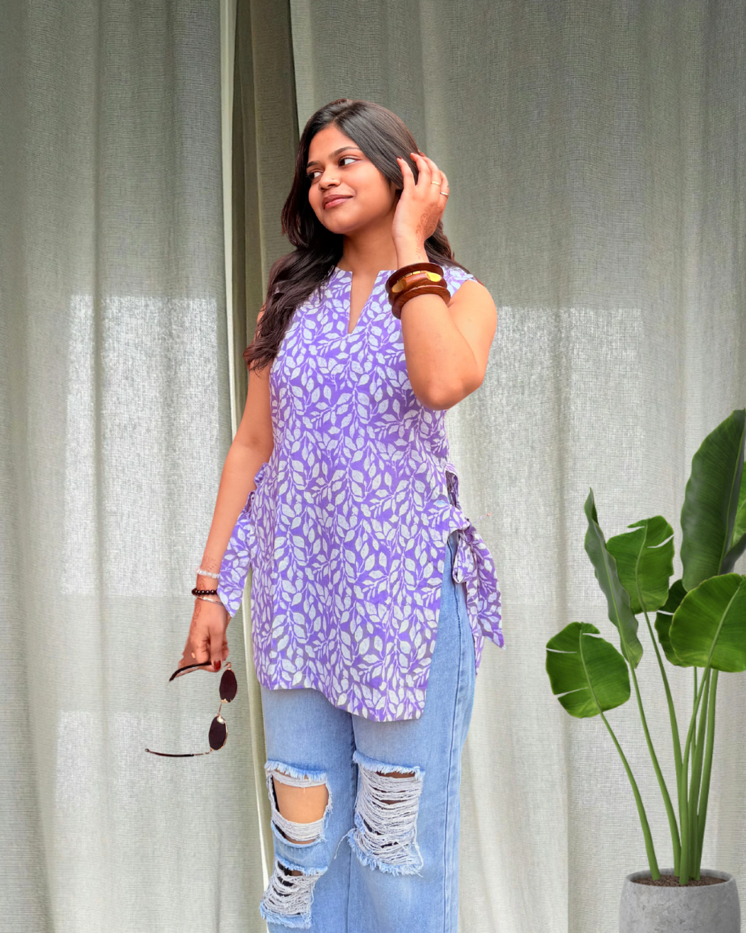 Lavender Side Tie Short Kurti