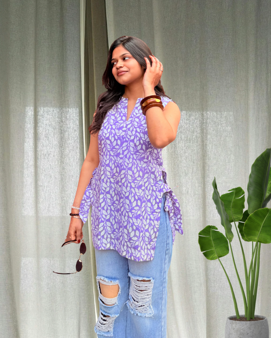 Lavender Side Tie Short Kurti