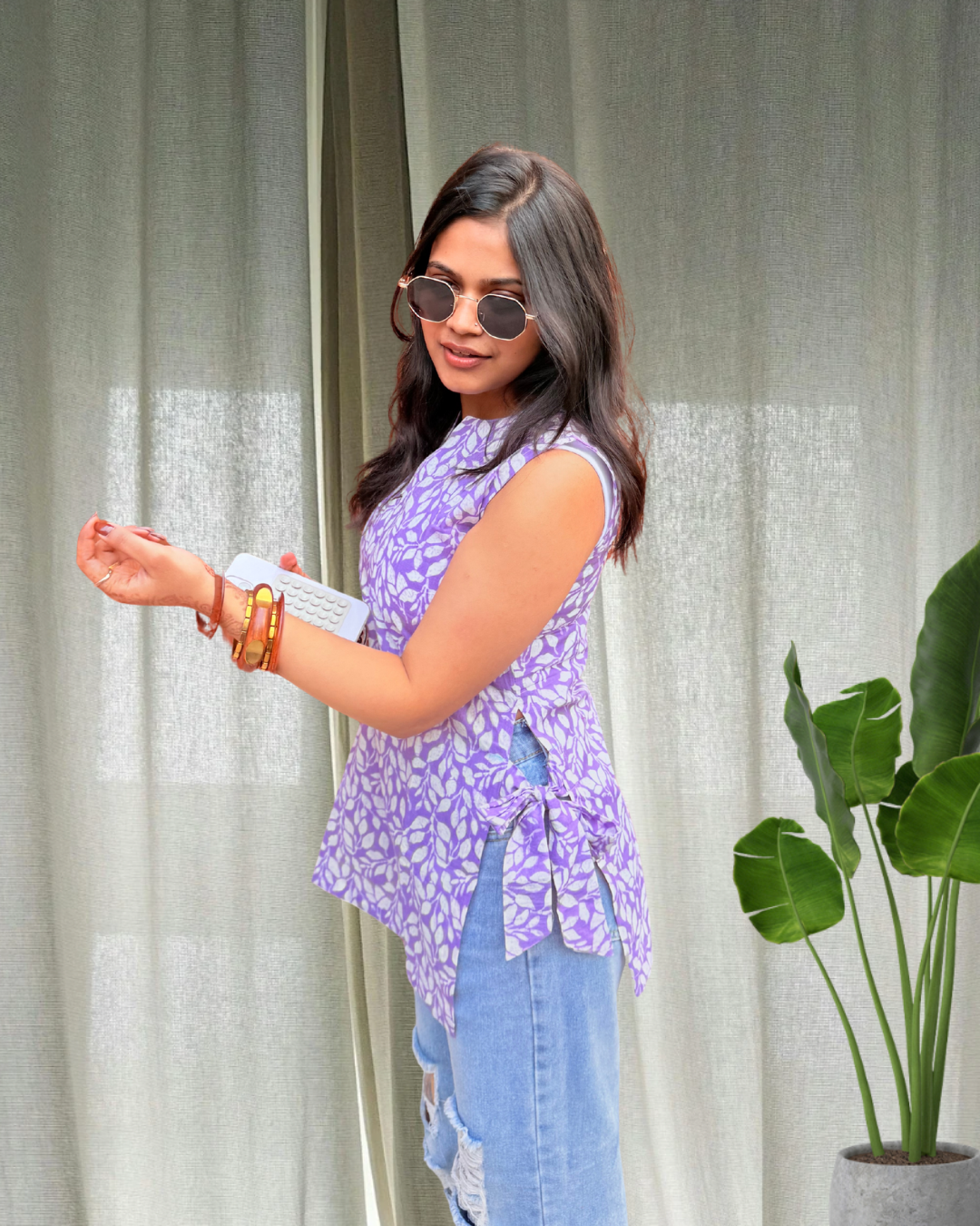 Lavender Side Tie Short Kurti