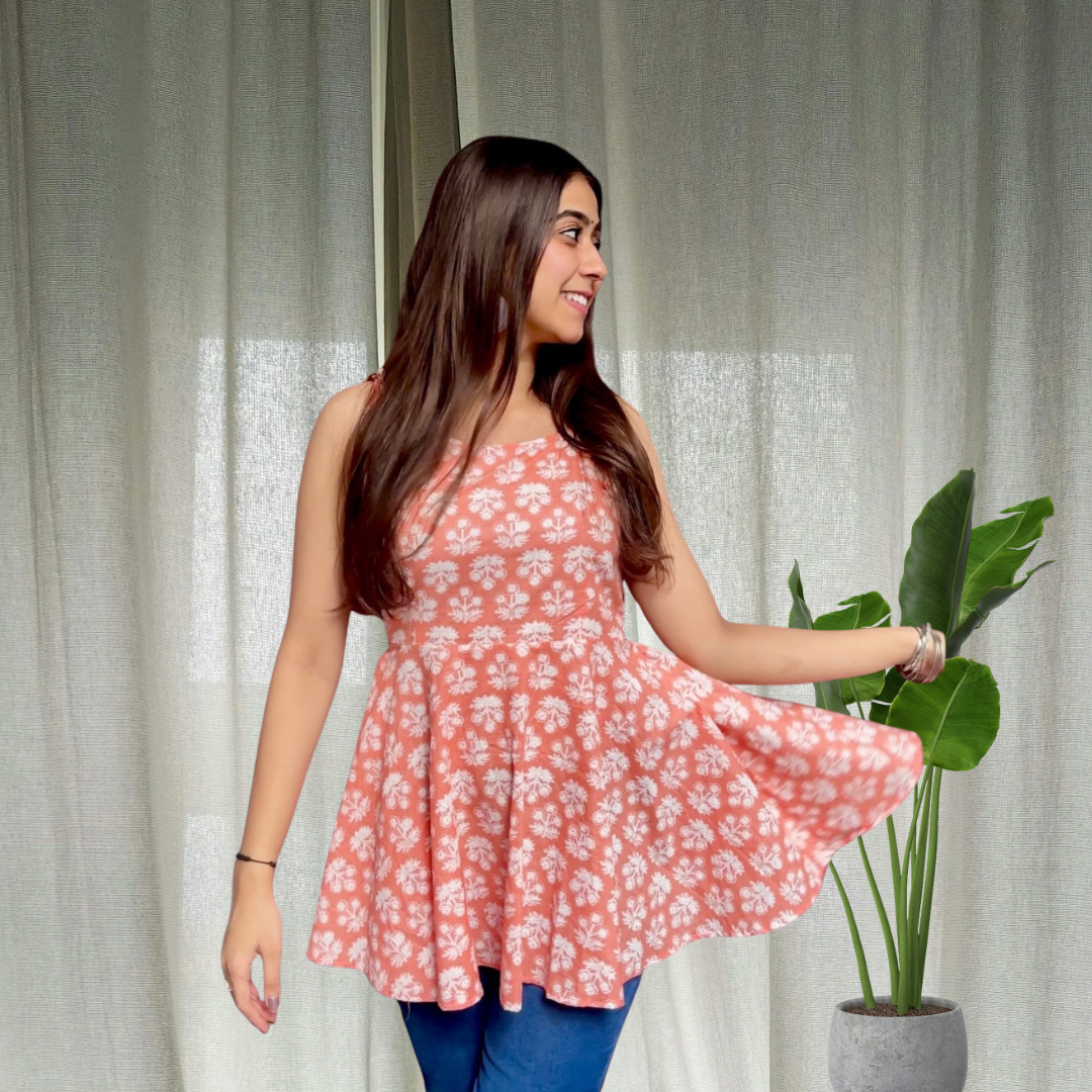 Peach adjustable peplum kurti