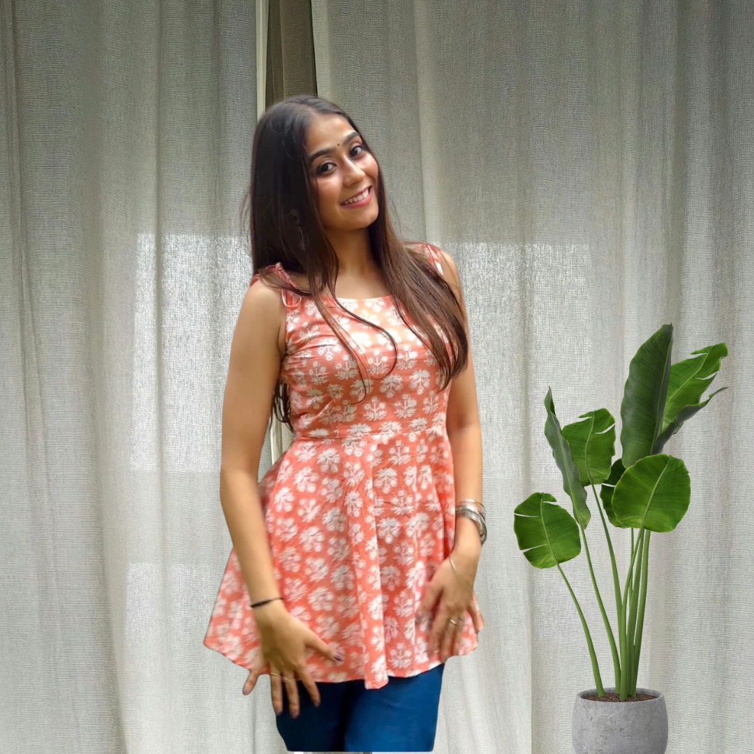 Peach adjustable peplum kurti