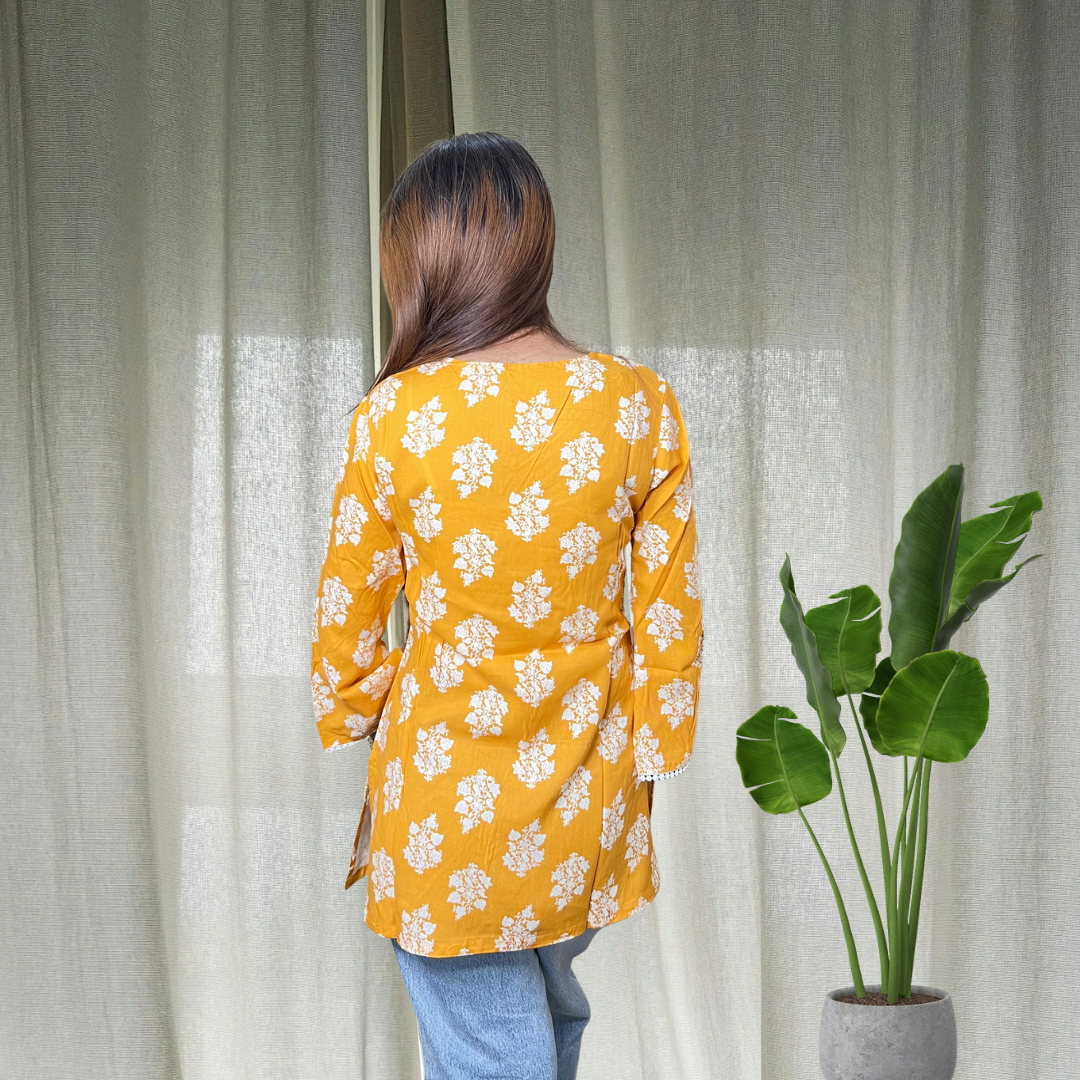 Mustard Bell Sleeves Short Kurti