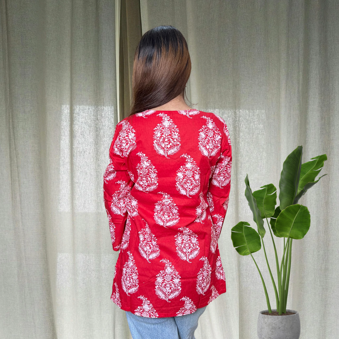 Red Bell sleeves Short Kurti