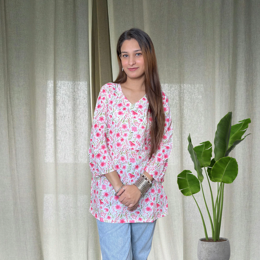Pink Bell Sleeves Short Kurti