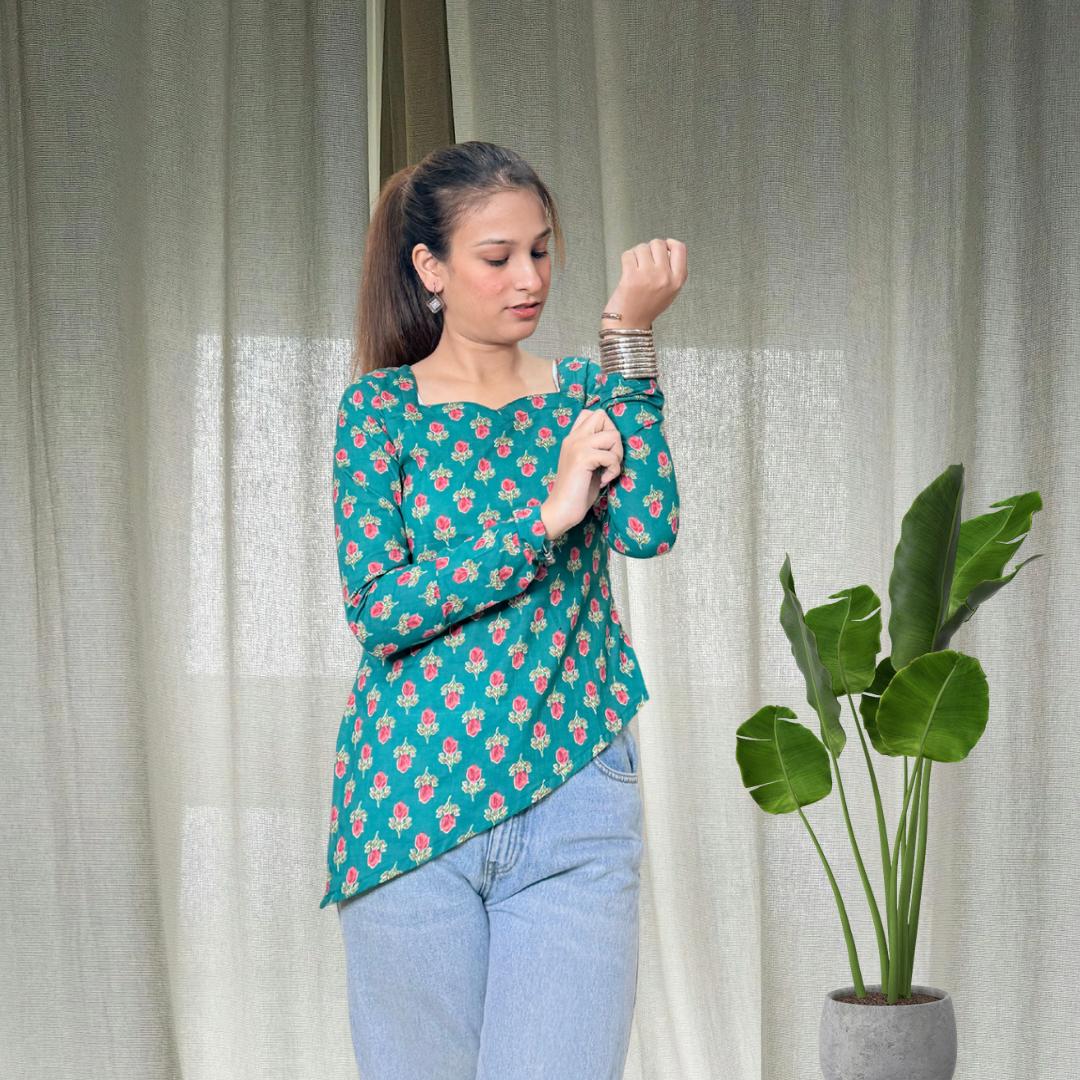 Green Side Slit Short Kurti