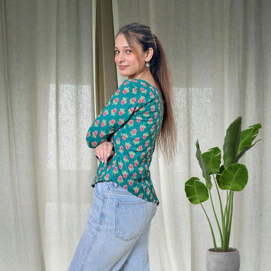 Green Side Slit Short Kurti